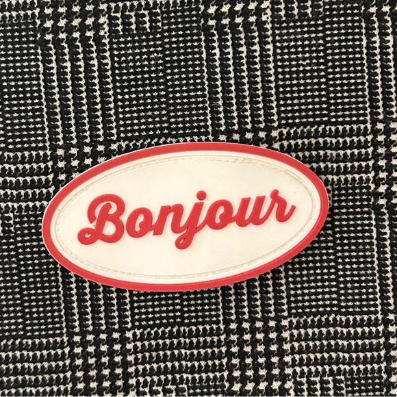 Forever 21 Bonjour Graphic Houndstooth Plaid Crop Top Size Small - Picture 2 of 6